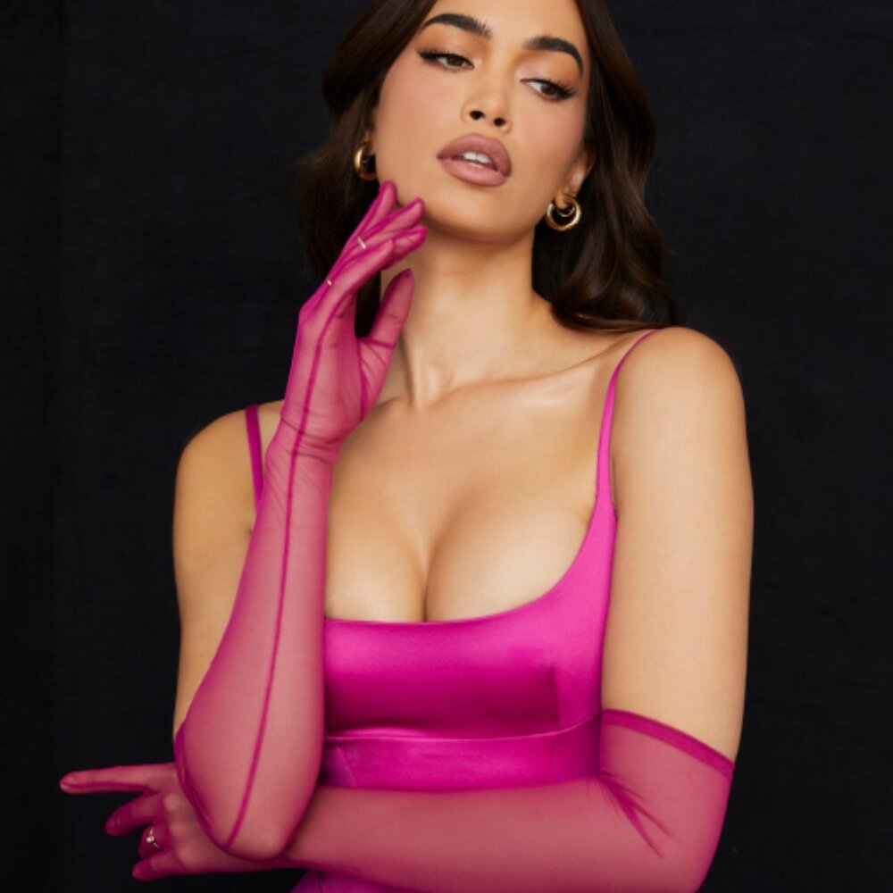 House of CB Esther pink mesh opera-length gloves